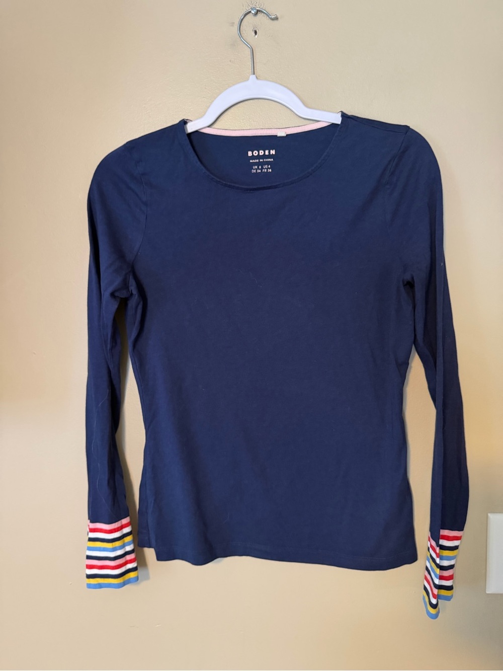 Boden Navy Striped Cuff Long Sleeve Top - Picture 2 of 6